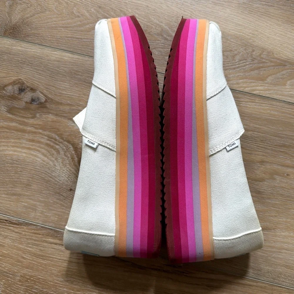 Toms Alpargata Platform Espadrille Alp Canvas Slip on Shoes Women's 9.5 Rainbow